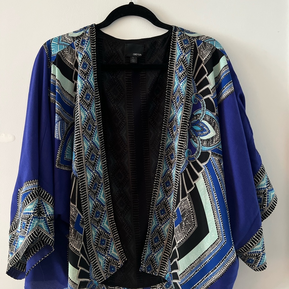 Anthropologie Greylin Blue Motif Kimono